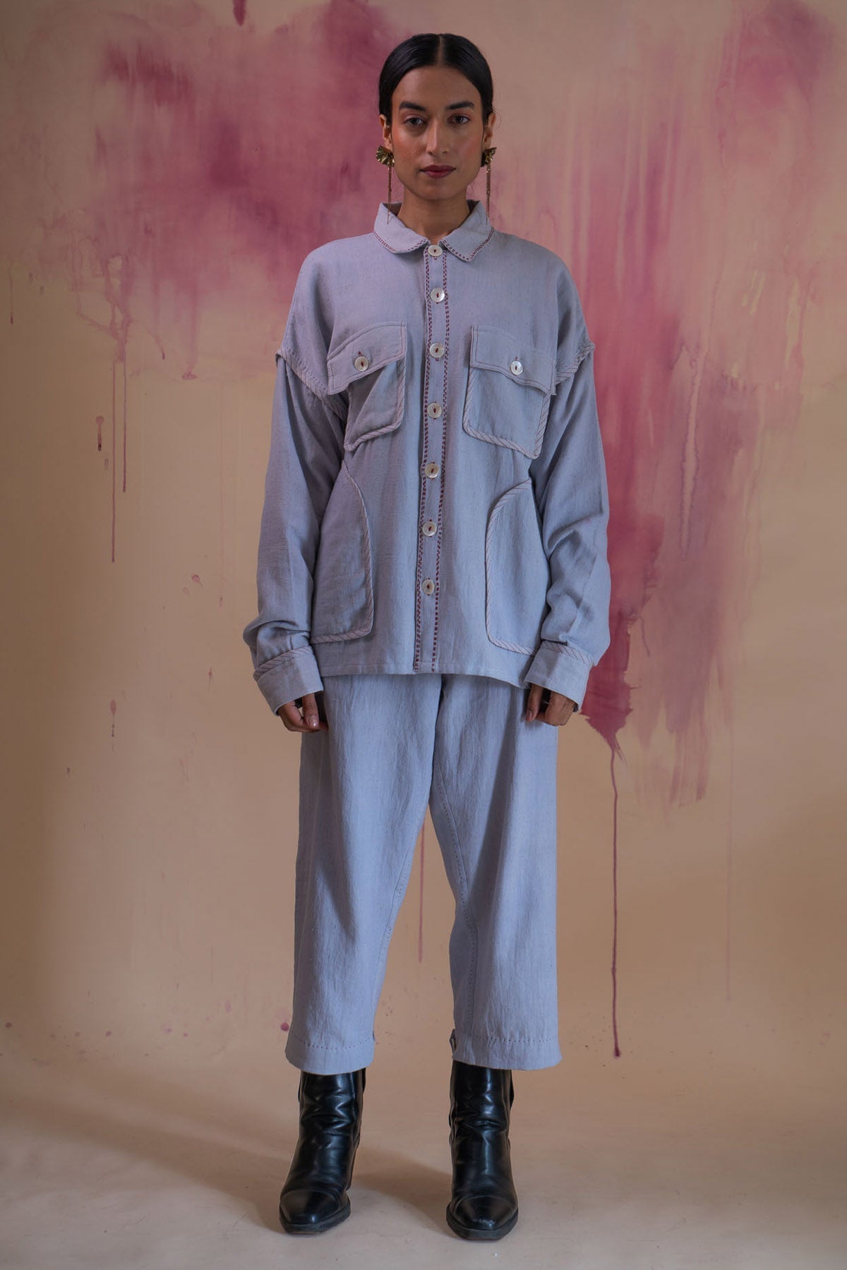 Buy Designer Light Grey Cotton Co-ord Set By Lafaani